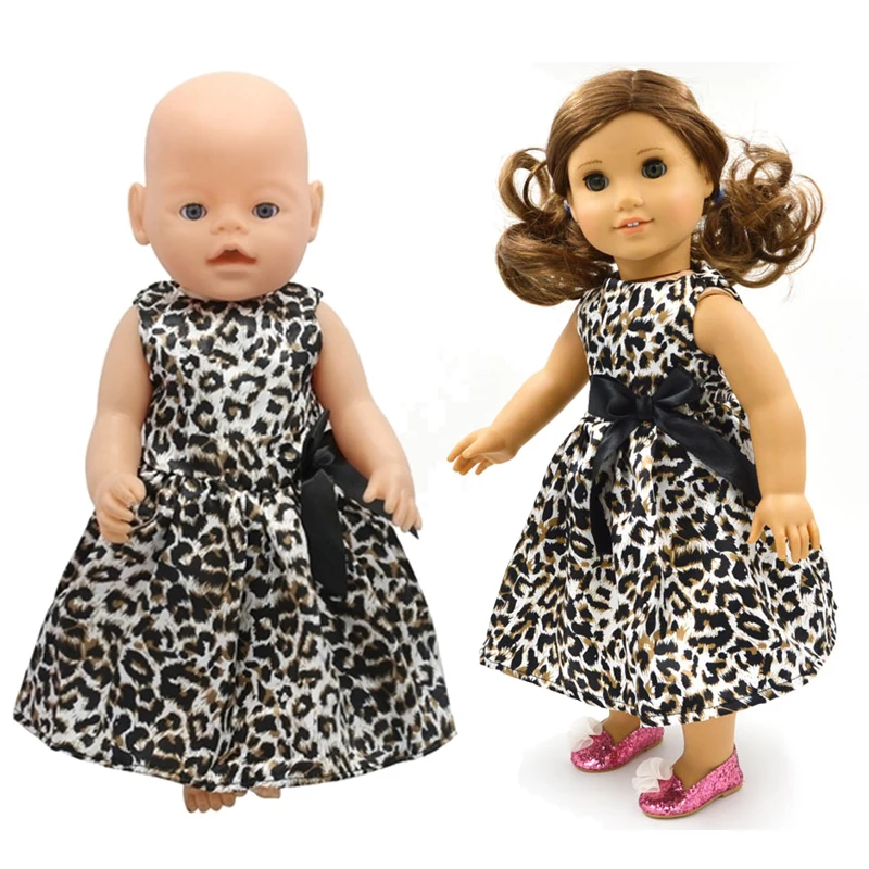 

2021 New Leopard Print Princess Dress Wear Fit 18 Inch American & 43cm Reborn Baby Dolls OG Girl Doll Russia Doll DIY Gift`s Toy