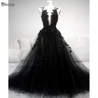 Женское длинное вечернее платье, черное фатиновое платье-трапеция с цветочным кружевом, платье для выпускного вечера, 2021