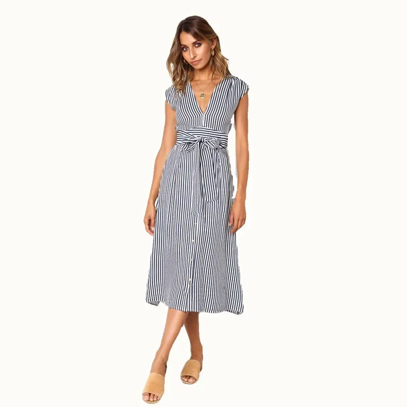 

Summer Women Dress 2019 Vintage Sexy Bohemian Beach Dress Sundress Vestidos V-Neck
