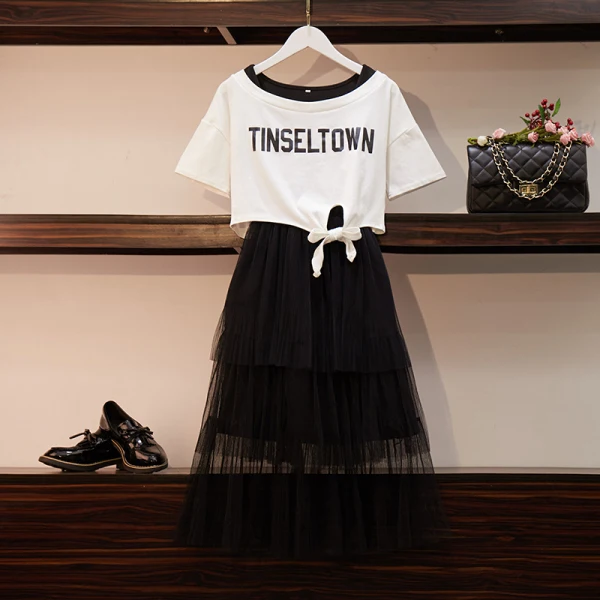 2 шт. Сетчатое платье трапеция с оборками в Корейском стиле|Женские платья| |