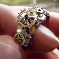 creative watch gear ring vintage fashion goldsilver color rings for men punk jewelry male hip hop finger band geometric jewelry