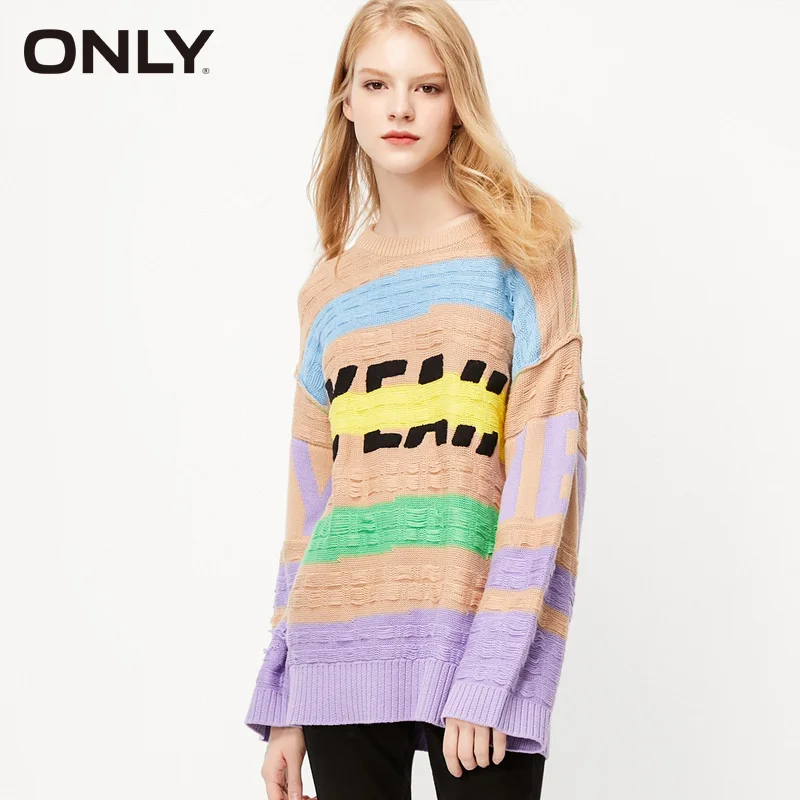 

ONLY Autumn Loose Round Collar Letter Stripe Sweater | 119324531