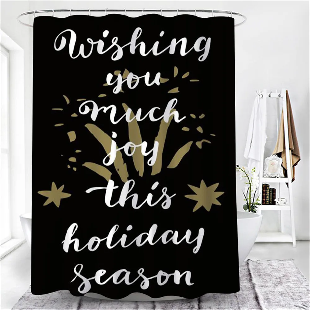 

Custom Made Shower Bathroom Curtain Partition Waterproof Mildewproof Santa Claus Christmas Black