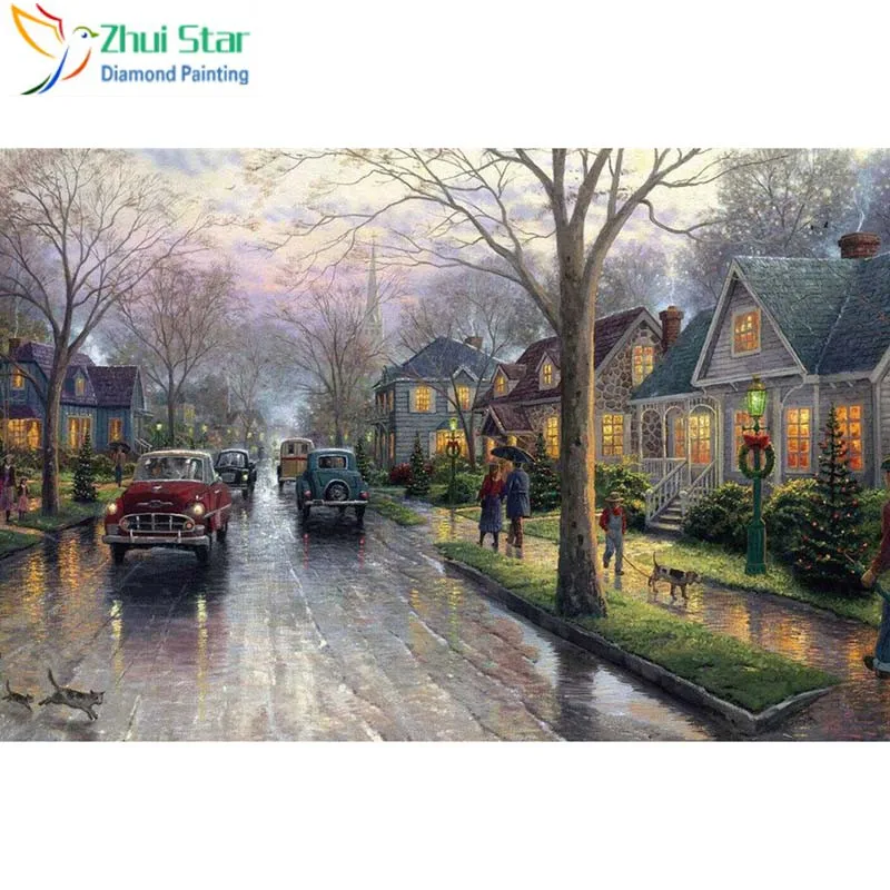 

Zhui star Full Square 5D DIY Diamond Painting "Lively town" Embroidery Cross Stitch Mosaic Home Decor Gif WDY