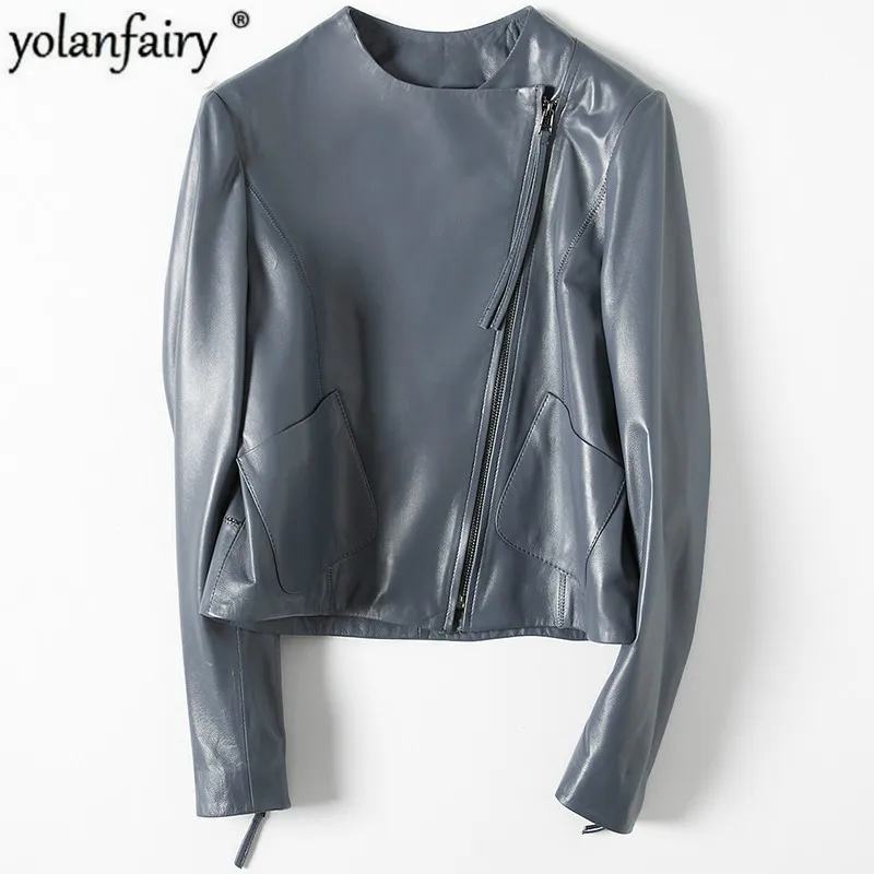 YOLANFAIRY 2020 Spring Autumn Geniune Leather Jacket Female  Sheepskin Leather Jacket Short Slim Streetwear  HQ18-YXG8132A MF216