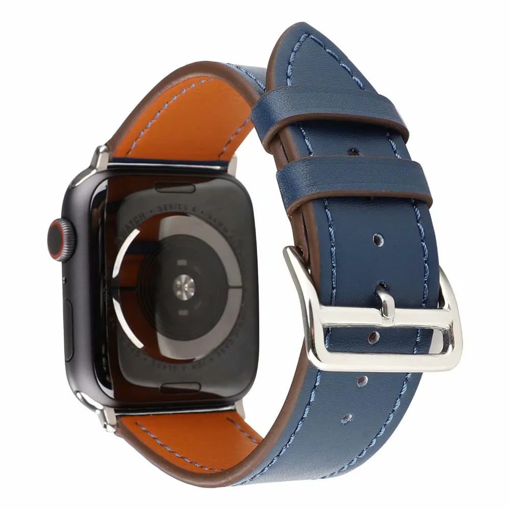 Ремешок из натуральной кожи для iWatch 5 4 3 2 1 сменный ремешок с классической пряжкой для часов Apple Watch 42 мм 38 мм 40 мм 44 мм - Цвет ремешка: midnight blue