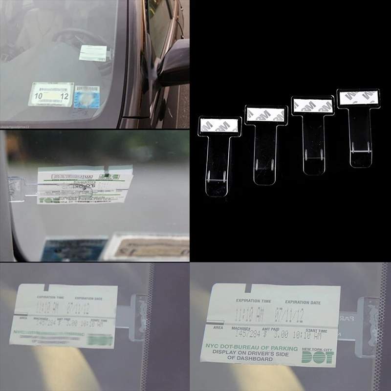 

4pcs Car Vehicle Parking Ticket Receipt Permit Card Holder Clip Sticker Windscreen