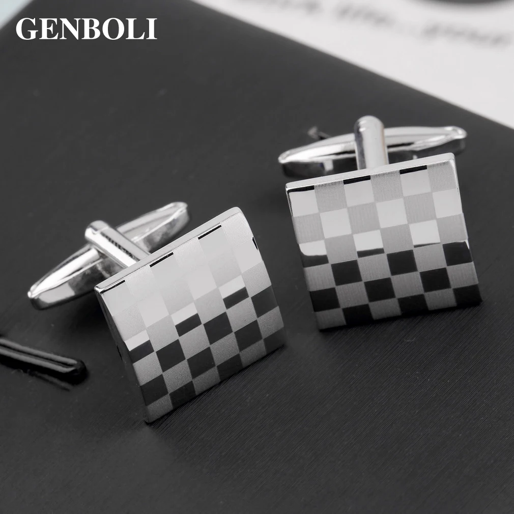 GENBOLI 2 шт./компл. рубашка лазерный Для мужчин ювелирные изделия Уникальные свадебные Женихи Для мужчин запонки Бизнес серебряные запонки для Для мужчин Прямая A30