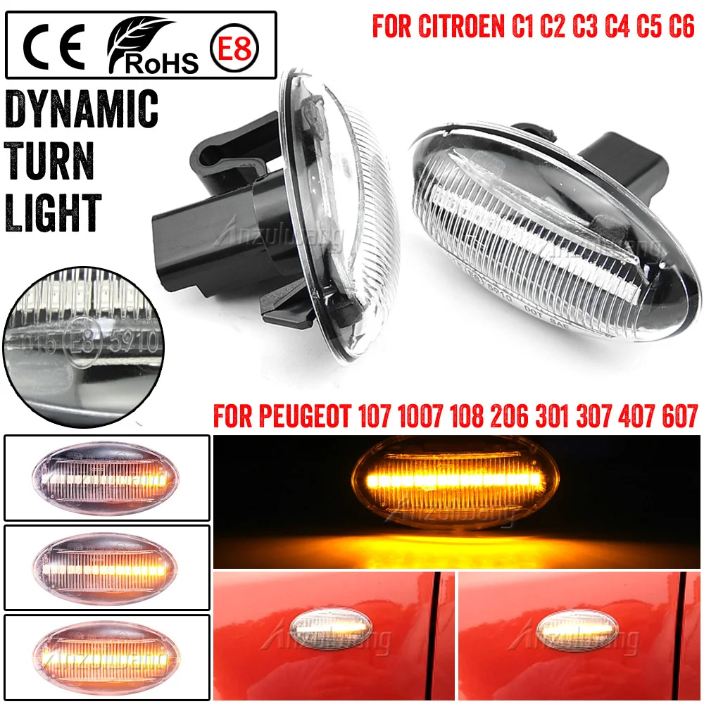 

LED Dynamic Turn Signal Light Flowing Water Side Marker Indicator Light For Peugeot 307 206 207 407 107 607 Citroen C1 C2 C3 C5