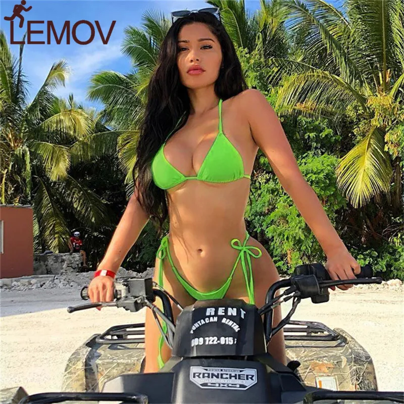 Женский бикини с завязками на завязках Однотонный женский комплект 2 шт. из 100%