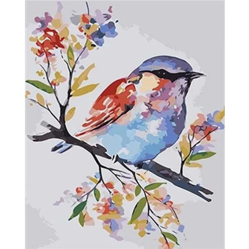 

FSBCGT Cute Animal Color Bird On Tree Branch DIY Painting By Numbers Adults Drawing On Canvas Coloring By Numers Wall Art Decor