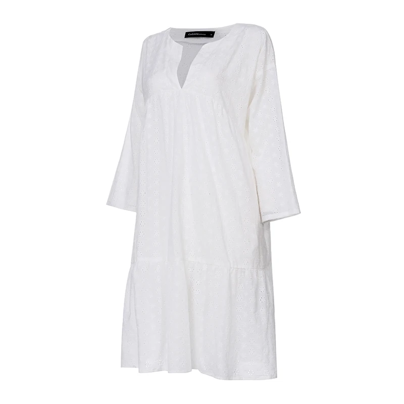 Celmia Elegant Cotton Embroidery Women's Dress Ruffled Korean White Dress New Sexy V-neck Hollow Party Vesridos Plus Size