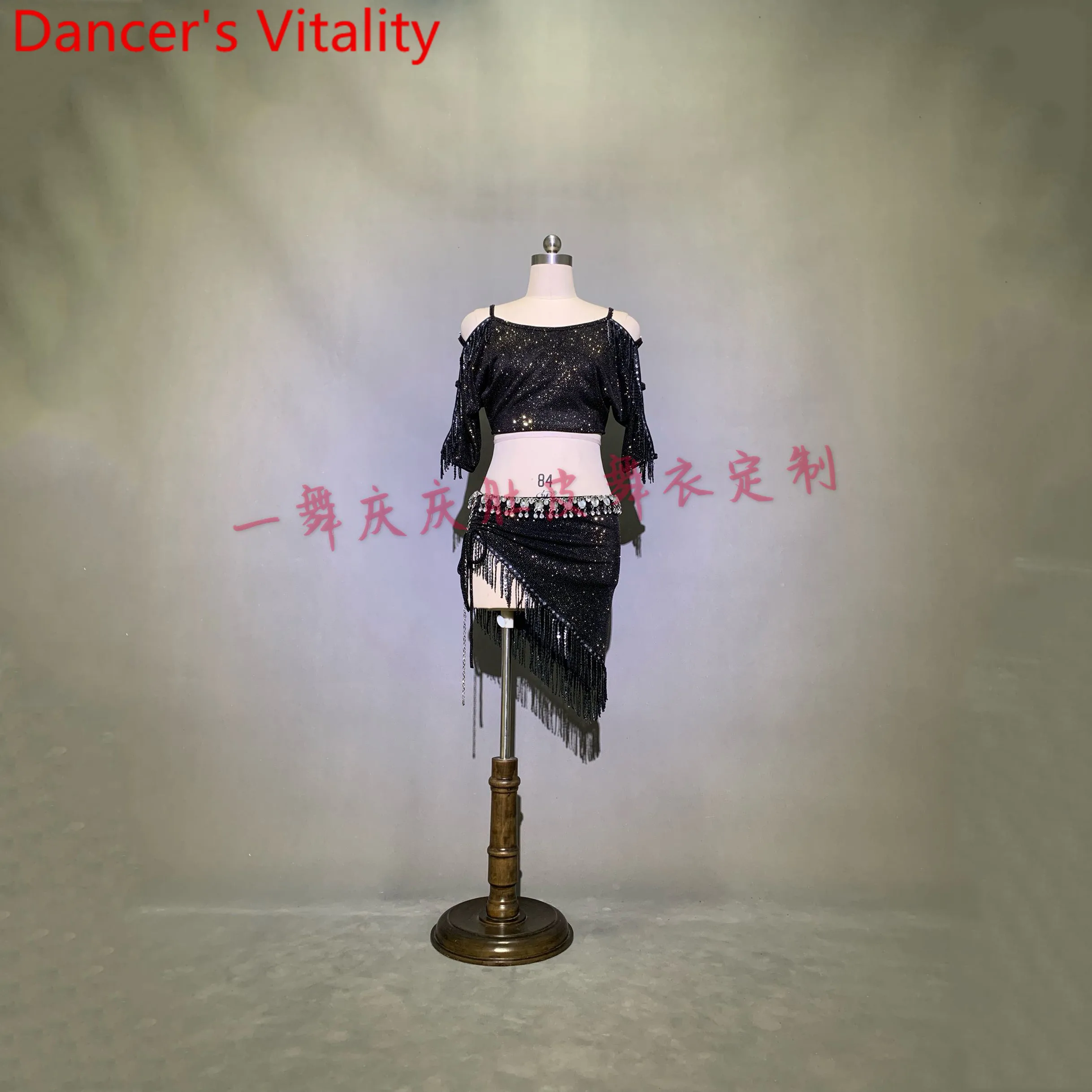 

Женская юбка для танца живота на заказ, блестящий топ с бриллиантами и кисточками, набор одежды для сцены