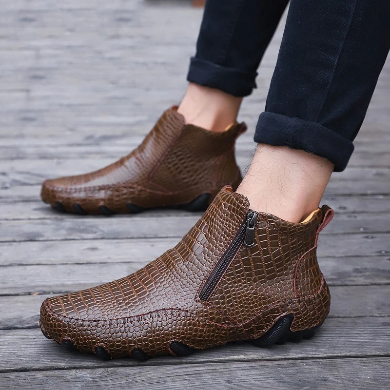 

Ботинки мужские кожаные, высокие ботинки на молнии, Классическая теплая обувь, большие размеры 47, весна-осень