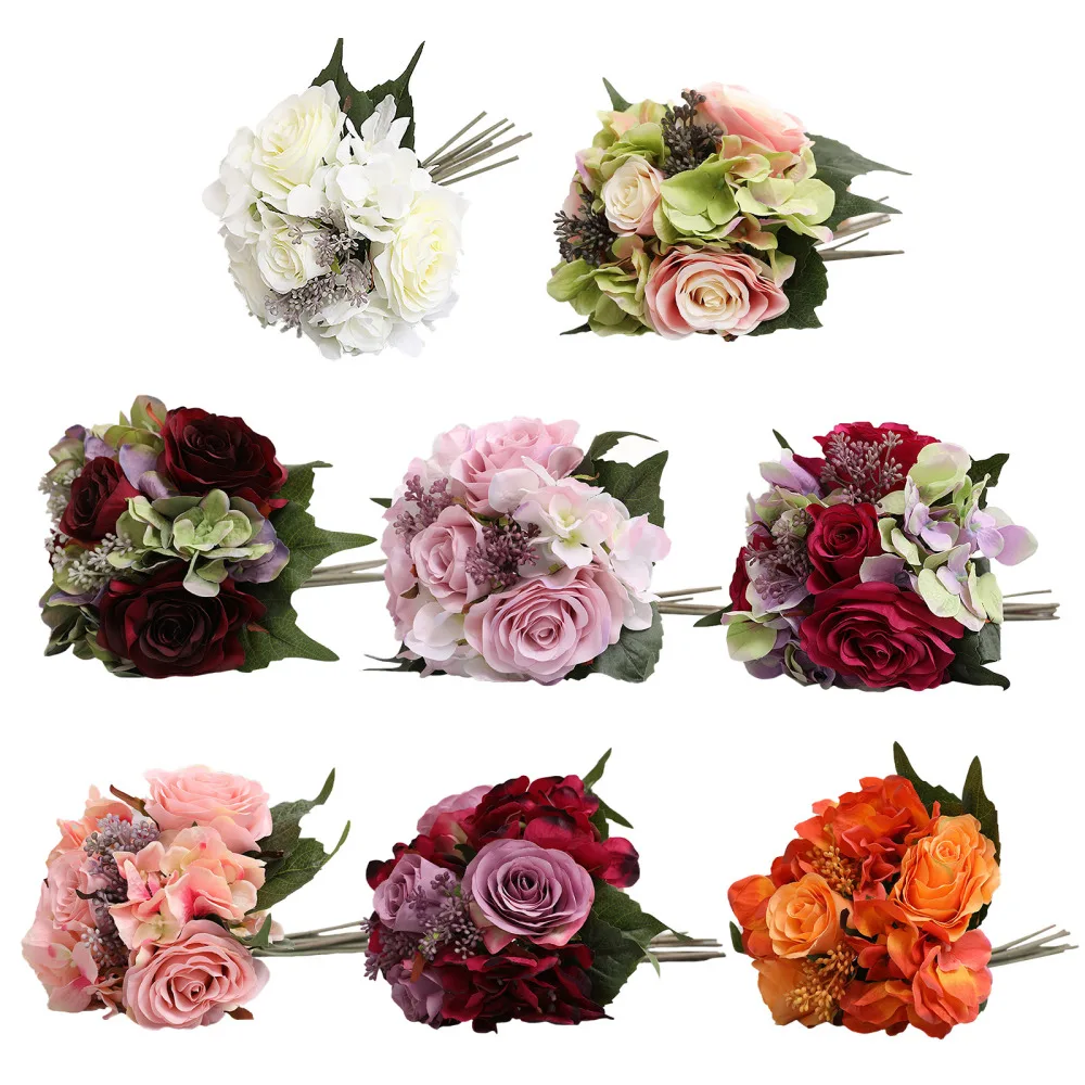 Искусственный Букет роз букет ручного цветка гортензии свадебные цветы шелковая