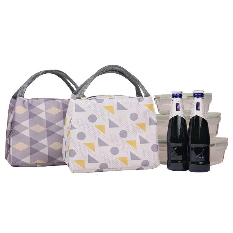 

New Lunch Bag Insulated Cold Waterproof Canvas Geometric Patterns Picnic Carry Case Thermal Portable Bento Box Bag for Women Kid