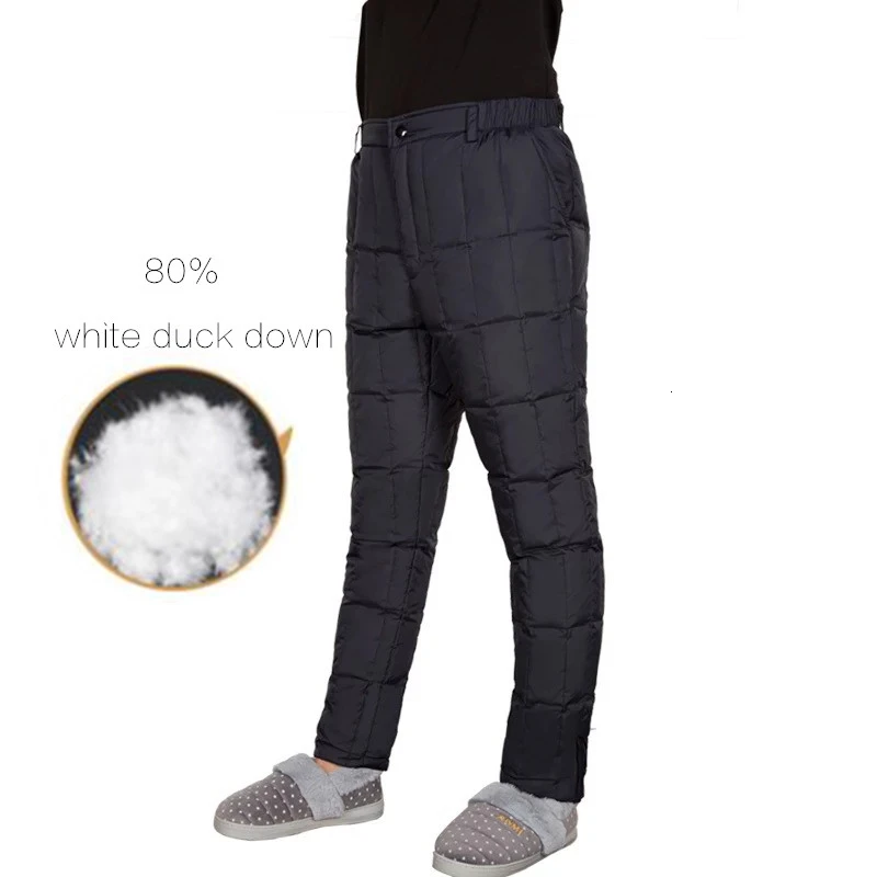 Мужские хлопковые брюки размера плюс 5XL на пуху зимние толстые теплые белом