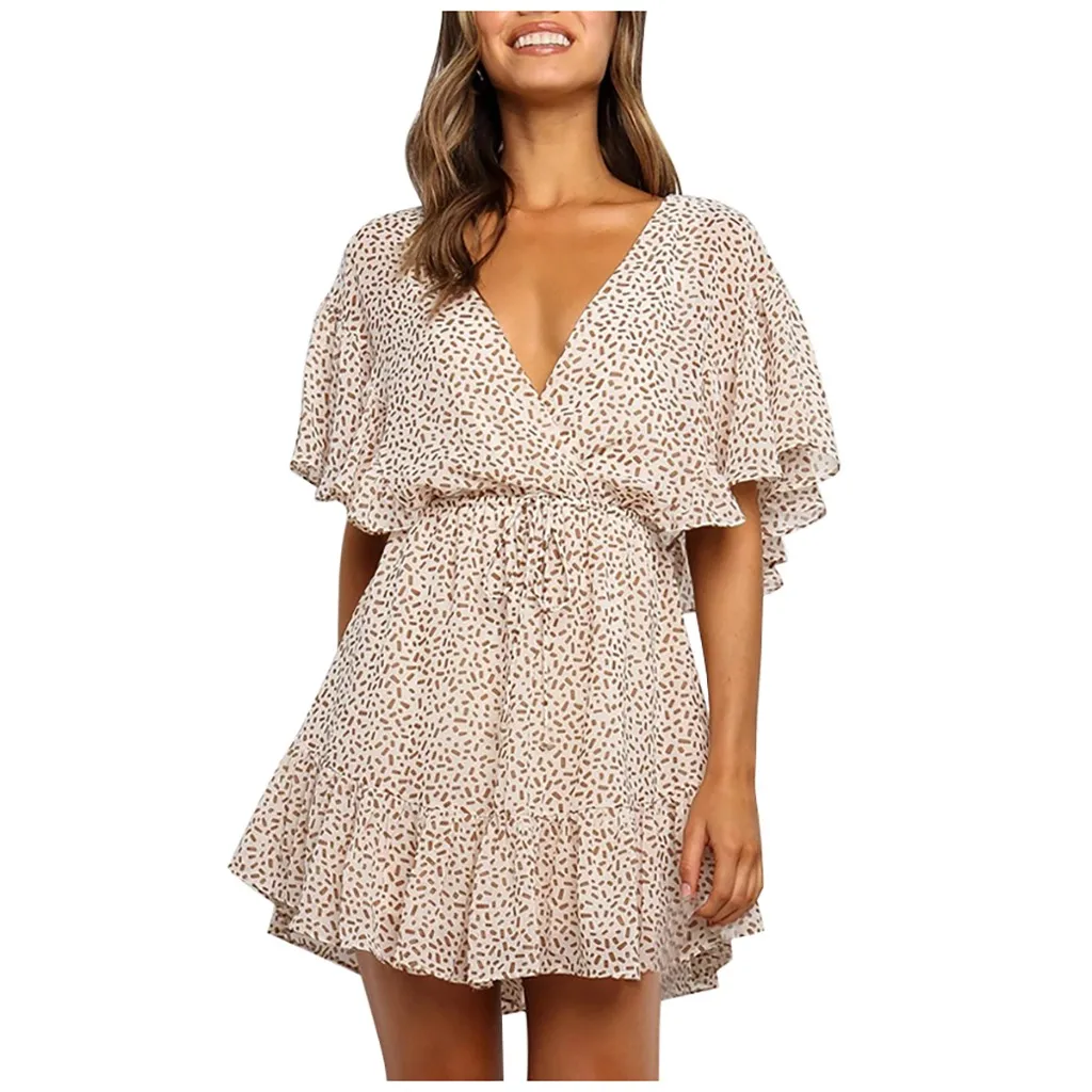 В Горошек женские летние платья и сарафаны сексуальный глубокий v-образный вырез