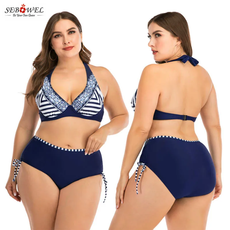 Бикини SEBOWEL женское с синим принтом купальный костюм из 2 предметов на шнуровке