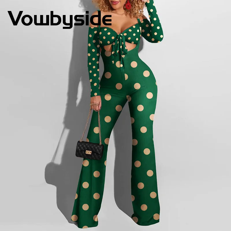 

Polka Dot Print Tie Front Crop Top & Suspender Pants Set Women Two Piece Set