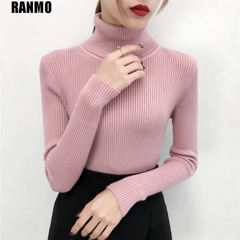 

RANMO брендовый вязаный женский свитер с высоким воротом кашемировый осенне-зимний однотонный тонкий пуловер свитера с высоким воротом теплы...