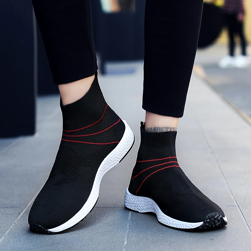 

2020 Hot Sale High Top Rubber Shoes Woman shoes Unisex Slip-On Sock Breathable Casual Shoes Women Sneakers chaussures femme