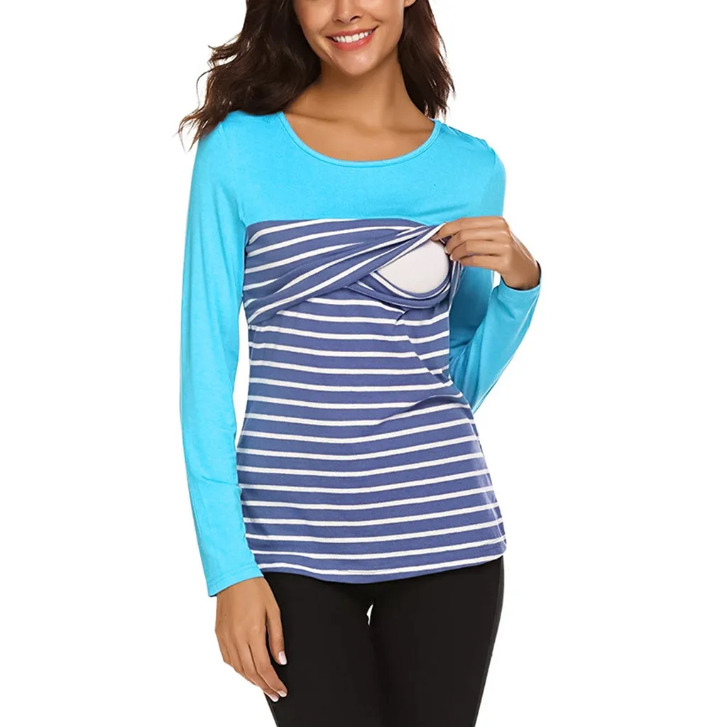 2020 Одежда для беременных зимняя одежда в полоску с круглым вырезом кормящих мам