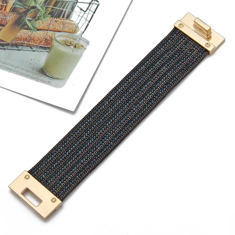 Leather Bracelet for Women Crystal Circle Charm Wrap Bracelets& Bangles Boho Multilayer Wide Crystal Bracelet Female Jewelry