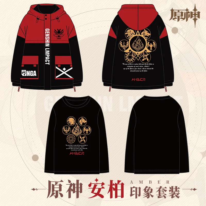 

Anime Genshin Impact Amber Mondstadt Fashion Loose Hooded Hoodie Coat Men Women Student Harajuku Pullover Tops Cosplay