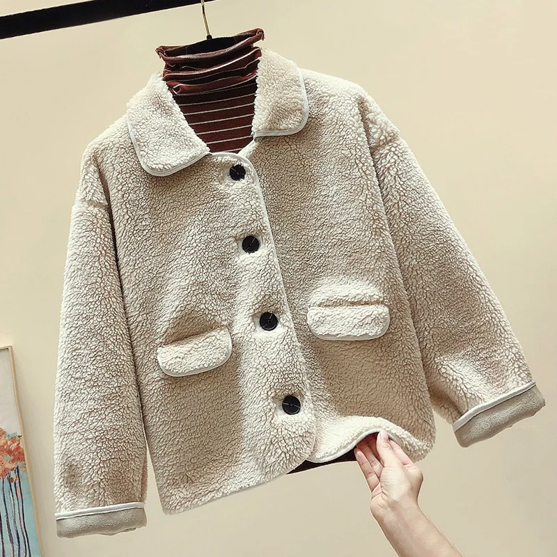 2020 Autumn Winter Real Fur Coat Women Clothes Short Korean Loose Sheep Shearing Wool Jacket Overcoat Manteau Femme | Женская одежда