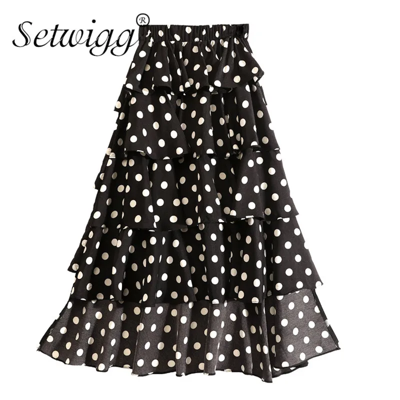 Женские многослойные длинные шифоновые юбки в горошек трапеции с высокой