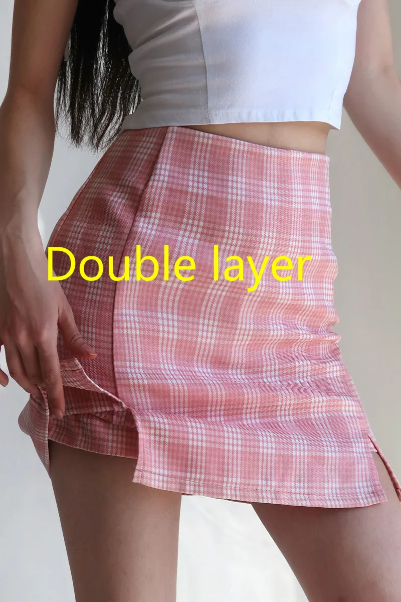 

Cute Pink Girl Plaid Mini Skirt High Waist Hip A-line Slim For Women Girl Female Double Layer Skirt Hot Sexy Harajuku S159