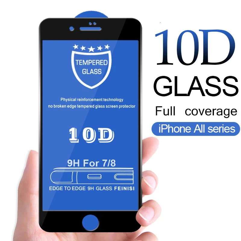 1000 шт 10D закаленное стекло для Apple iPhone 11 Pro Max XS XR X 8 7 6 6S Plus SE 5 5S полное покрытие