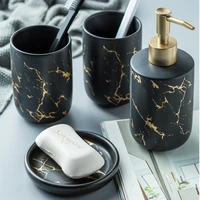4 pcs ceramic bathroom accessories set marble porcelain cup soap dish dispenser toothbrush holder pump bottle household wash set