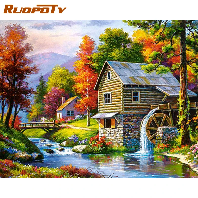 

RUOPOTY 5d Diamond Painting Countryside Landscape Full Drill Square Diamond Embroidery For Home Decorations Handicrafts DIY Kits