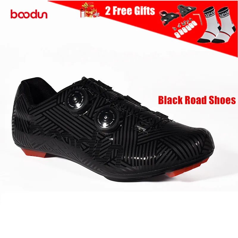 BOODUN Men's Cycling Shoes Road Mountain Bike Shoes with Doublue Rotating Buckle Antislip Nylon Sole Bicycle MTB Racing Shoes - Цвет: Black Road
