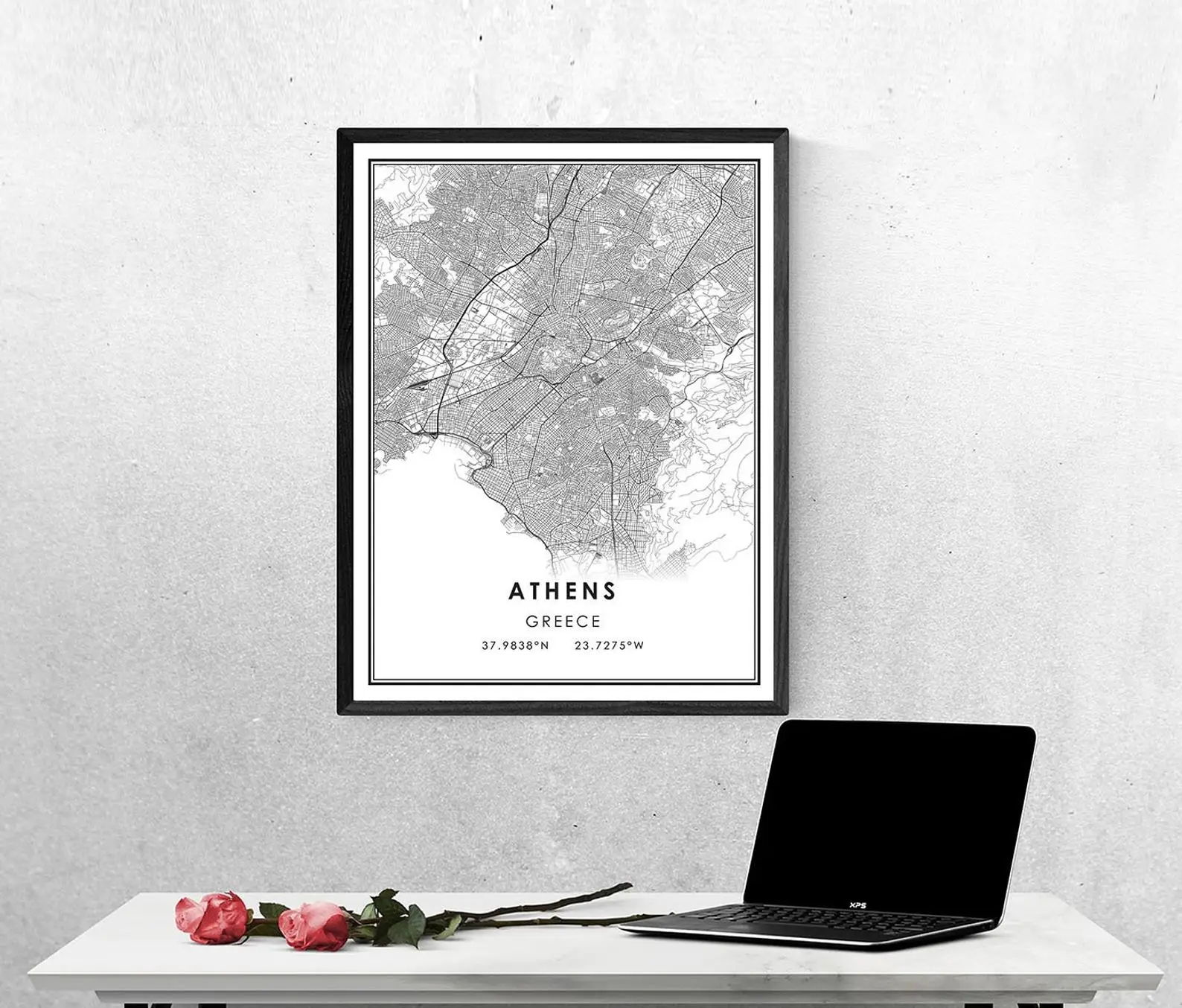 Плакат с картой Афин холст | Карта города Афины Греция печать плакатов