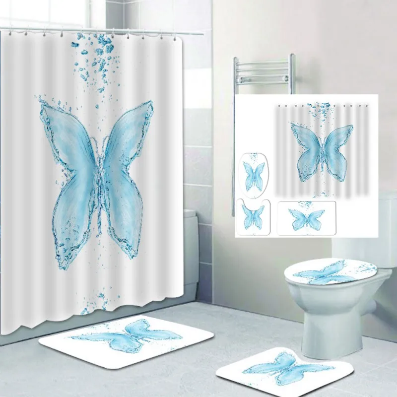 

Natural Scenery Printed Pattern Shower Curtain Pedestal Rug Lid Toilet Cover Mat Bath Mat Set Bathroom Curtains1