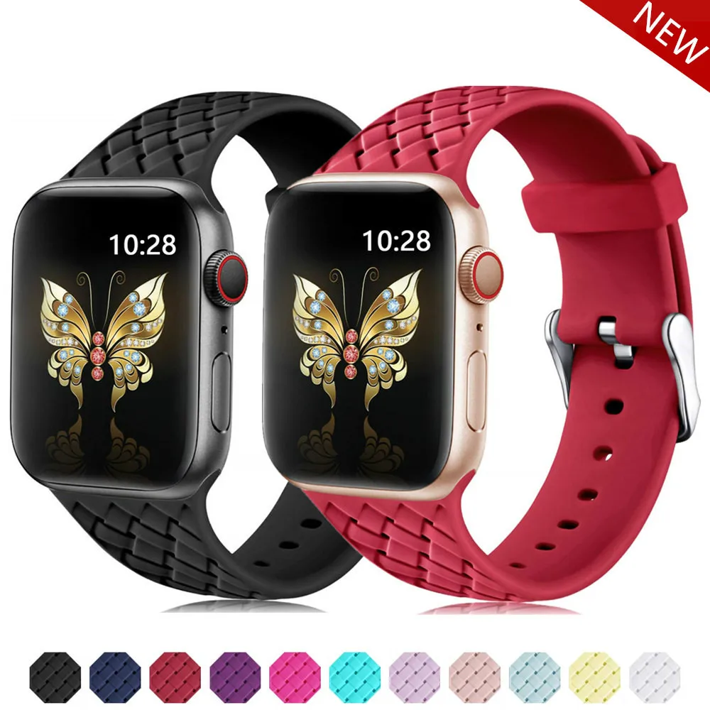 Ремешок силиконовый для Apple Watch 5 Band 44 мм 40 плетеный браслет с узором IWatch 42 38 3 4