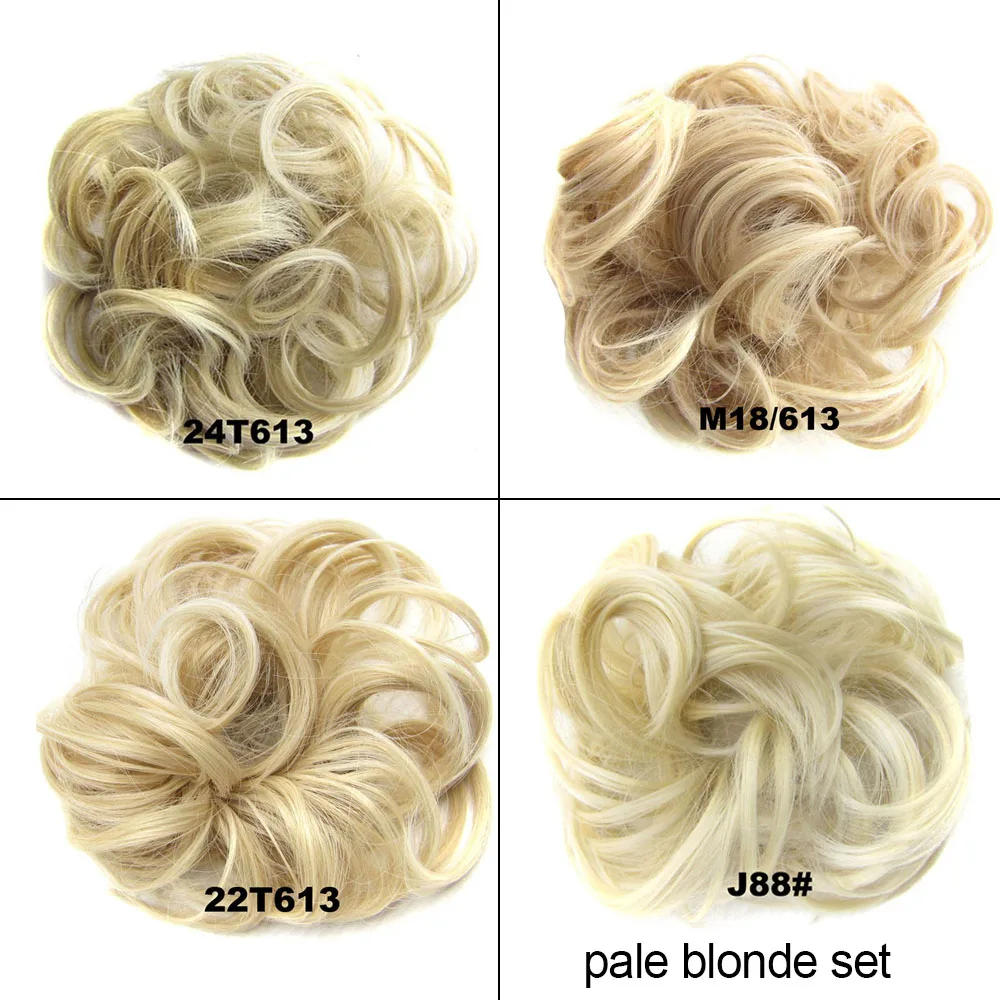 pale blonde set Jeedou 1 Набор эластичных волос шиньон синтетический бублик для волос пучок подушечка кудрявая канатная Резиновая лента шиньоны - Цвет: pale blonde set