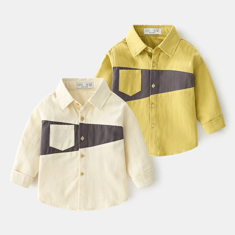 

2021 New Spring Cotton Patchwork Boys Shirt Long Sleeve Childrens Tops Baby Boys Clothes BB49
