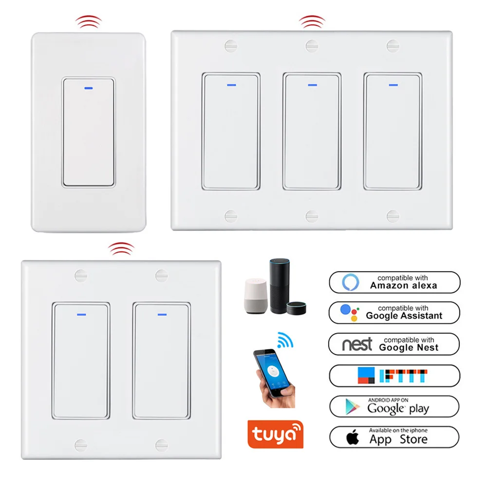 

DS-122 1 2 3 4 Gang Smart WiFi Light Switch Tuya APP Control Smart Wall Switch With LED Indicator Light Work With Alexa Google