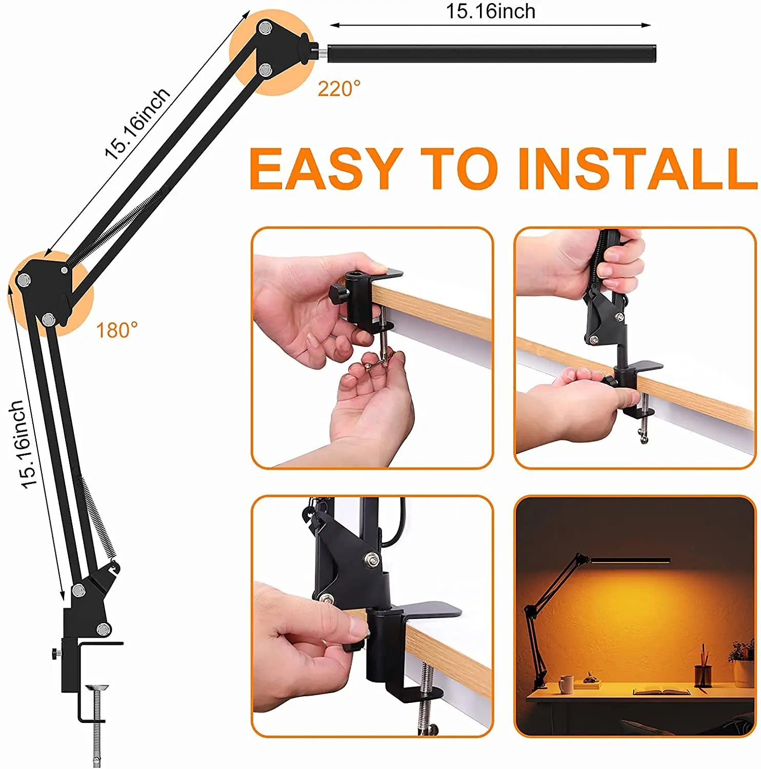 

LED Folding Metal Desk Lamp Clip on Light Clamp Long Arm Dimming Table Lamp 3 Colors For Living Room Reading Computer