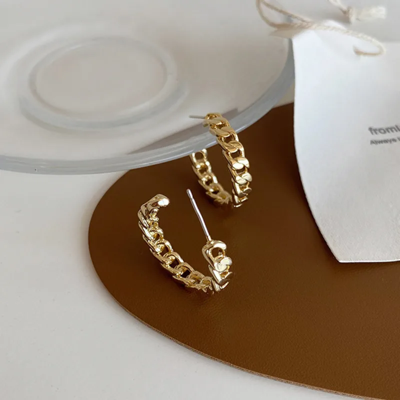 

Korea 2020 New Trend Retro Gold Metal Chain Big Hoop Earrings Fashion For Women Pendant Hypoallergenic Halloween Party Jewelery