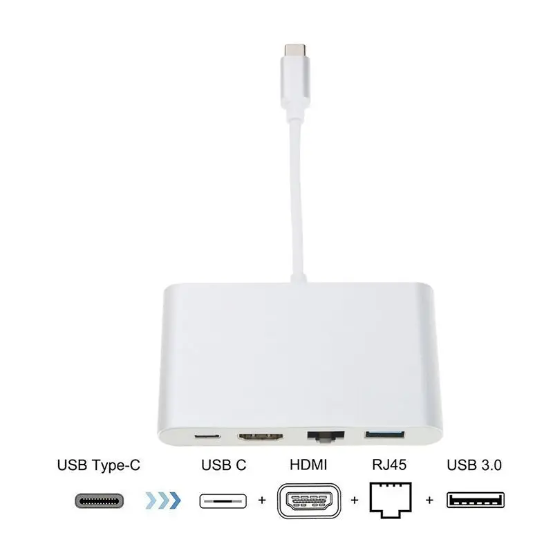 

4-in-1TYPE-C HUB Dock USB-C Turn HDMI + RJ45 Gigabit NIC PD USB3.0 Hub