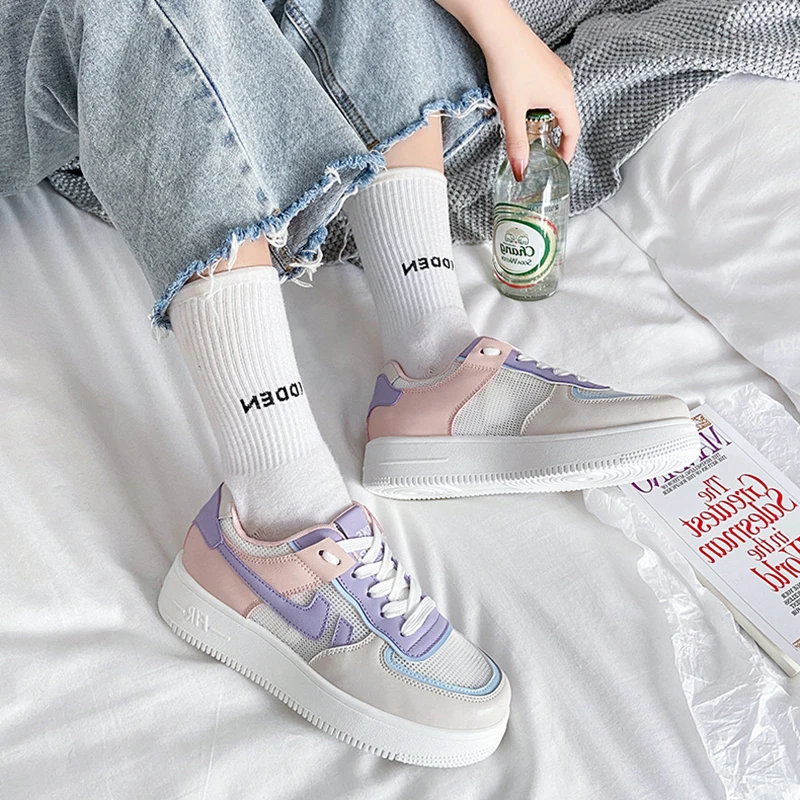 

Platform Sneakers Women's Shoes Rubber Sole Skateboard Flat Shoes Women Casual Sneaker Woman Fashion 2021 Chunky Sneakers Woman