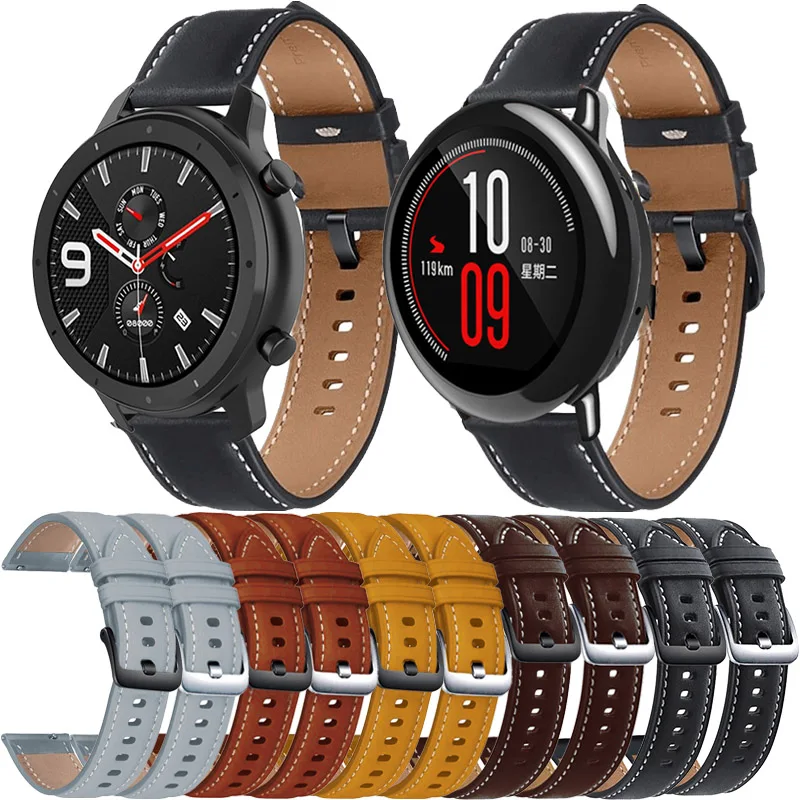 

Ремешок для часов из натуральной кожи, 22 мм, для Xiaomi Huami Amazfit GTR 47 мм 2 2e 2S 3, сменный спортивный браслет