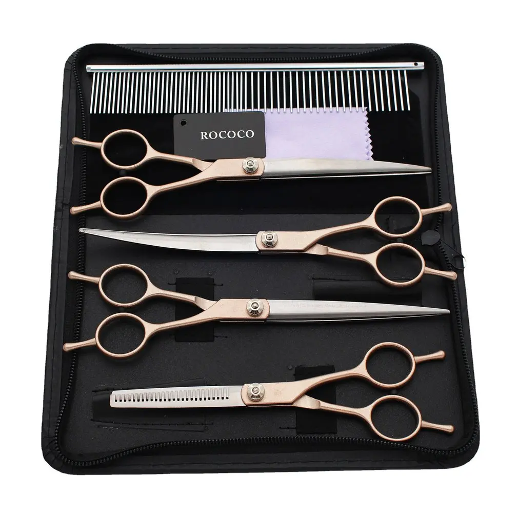 

7.0 Inch Golden Paint Double Tail Nail Split Scissors Pet Scissors Set 4 Sets Of Straight Cut Teeth Scissors Up And Down