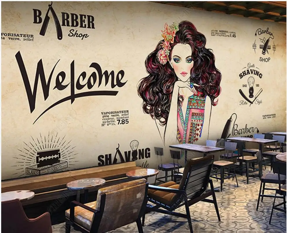 

3d photo wallpaper custom mural Beauty salon hair salon barber shop retro home decor 3d wall murals wallpaper in the living room