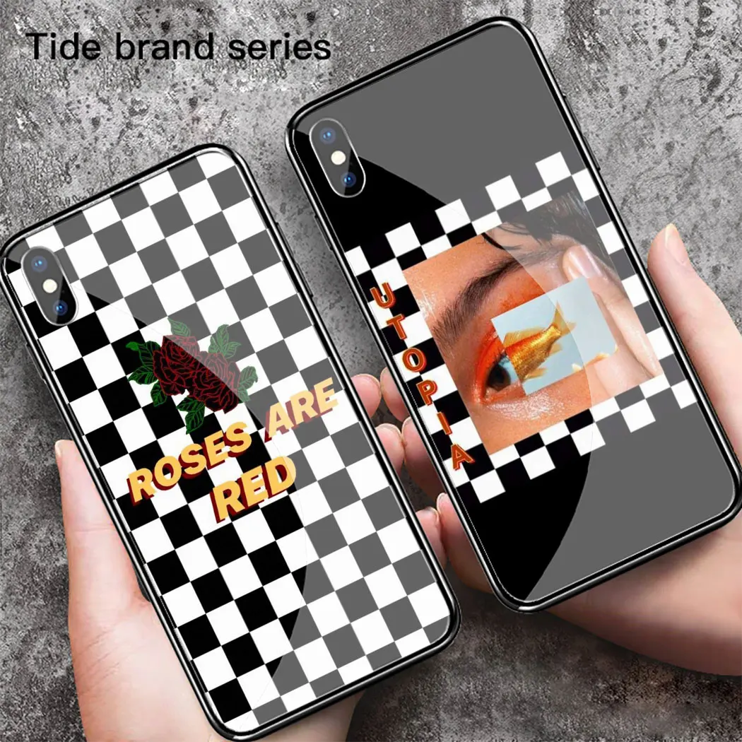 Чехол из закаленного стекла L36 в клетку для iphone 11 Por XS Max XR X 8 7 6 6S Plus 5 чехол SE |